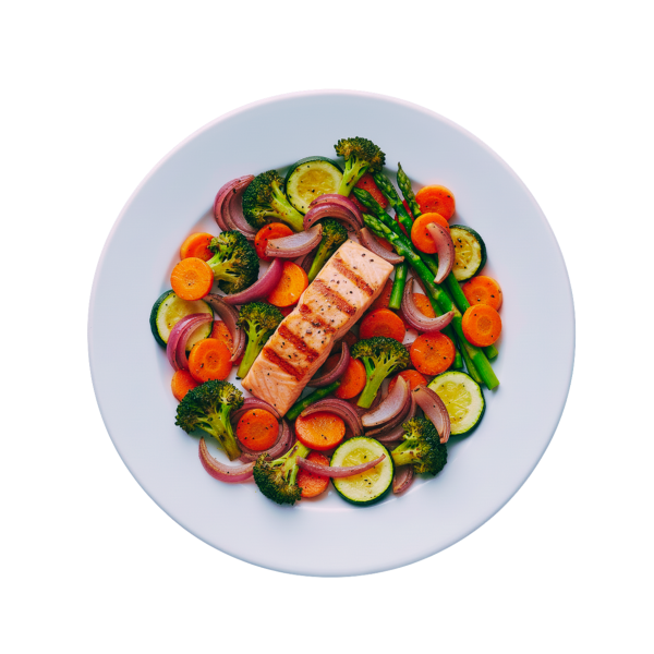 Salmón al horno con verduras mediterráneas