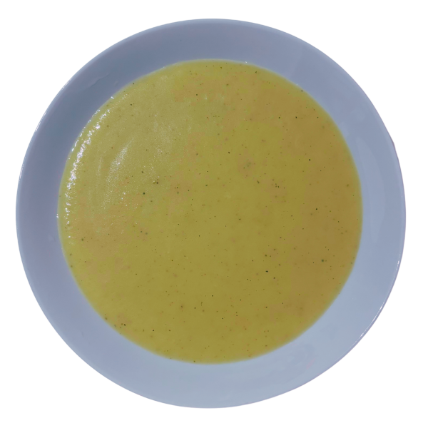 Crema de puerros y pera